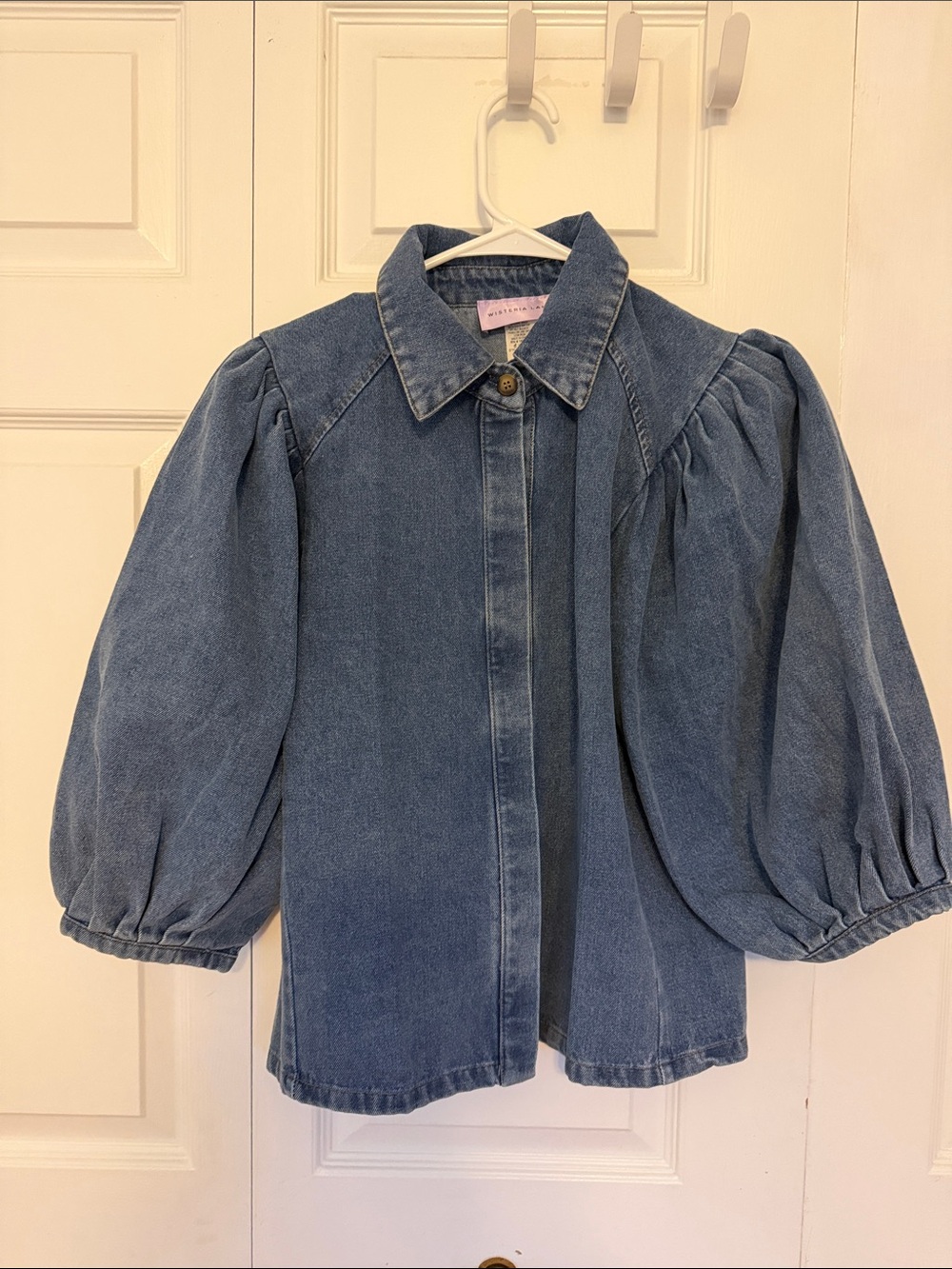 Puff-Sleeve Denim Jacket - Blue